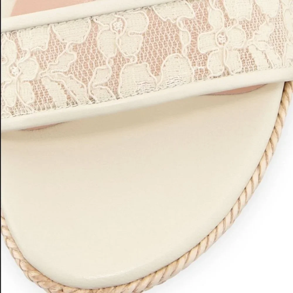 Stuart Weitzman Guipure Lace Espadrille Sandal Ivory Wedges Z4037* size 8